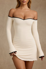 Modal Off-Shoulder A-Line Mini Dress in Ivory