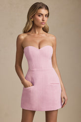 Sweetheart-Neck Strapless Structured Mini Dress in Soft Pink