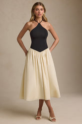 Halterneck A-Line Midaxi Dress in Black