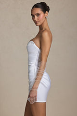Ruched Corset Mini Dress in White