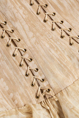 Lace-Up Ruffled Tiered Mini Dress in Tan Print