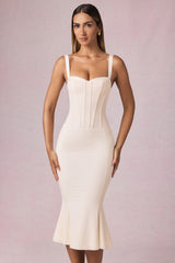 Layered Bra-Detail Fishtail Midaxi Dress in Ivory