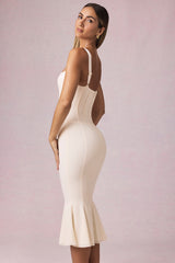 Layered Bra-Detail Fishtail Midaxi Dress in Ivory