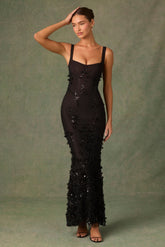 Embellished Fishtail Corset Gown in Black