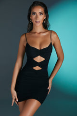 Cut Out Ruched Mini Dress in Black