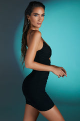 Cut Out Ruched Mini Dress in Black