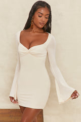 Flare Sleeve Mini Dress in Cream