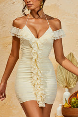 Ruffle Mini Dress in Beige