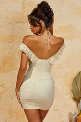 Ruffle Mini Dress in Beige