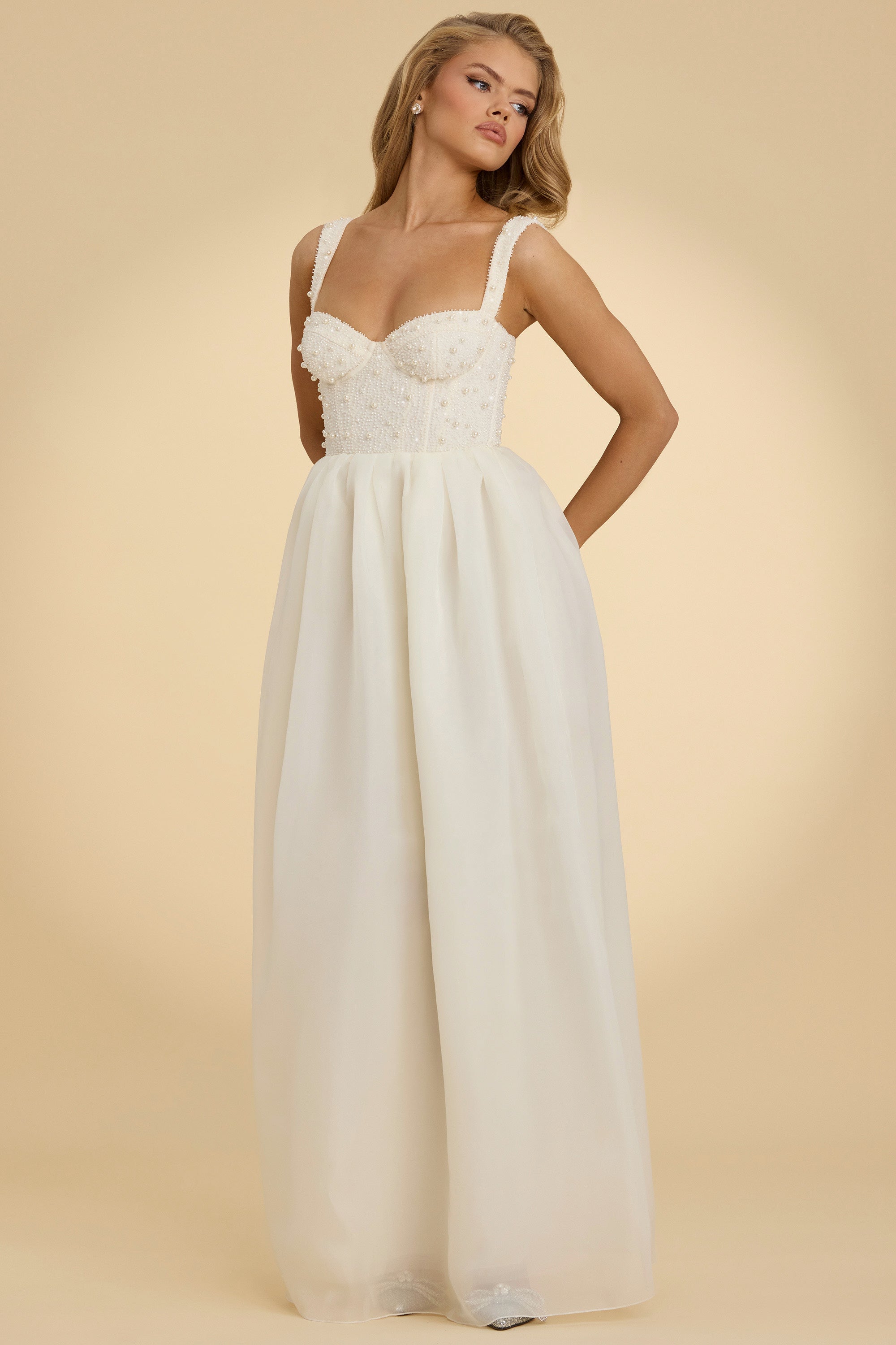 Embellished Corset Gown in White