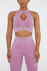 Keyhole Zip Crop Top in Pink