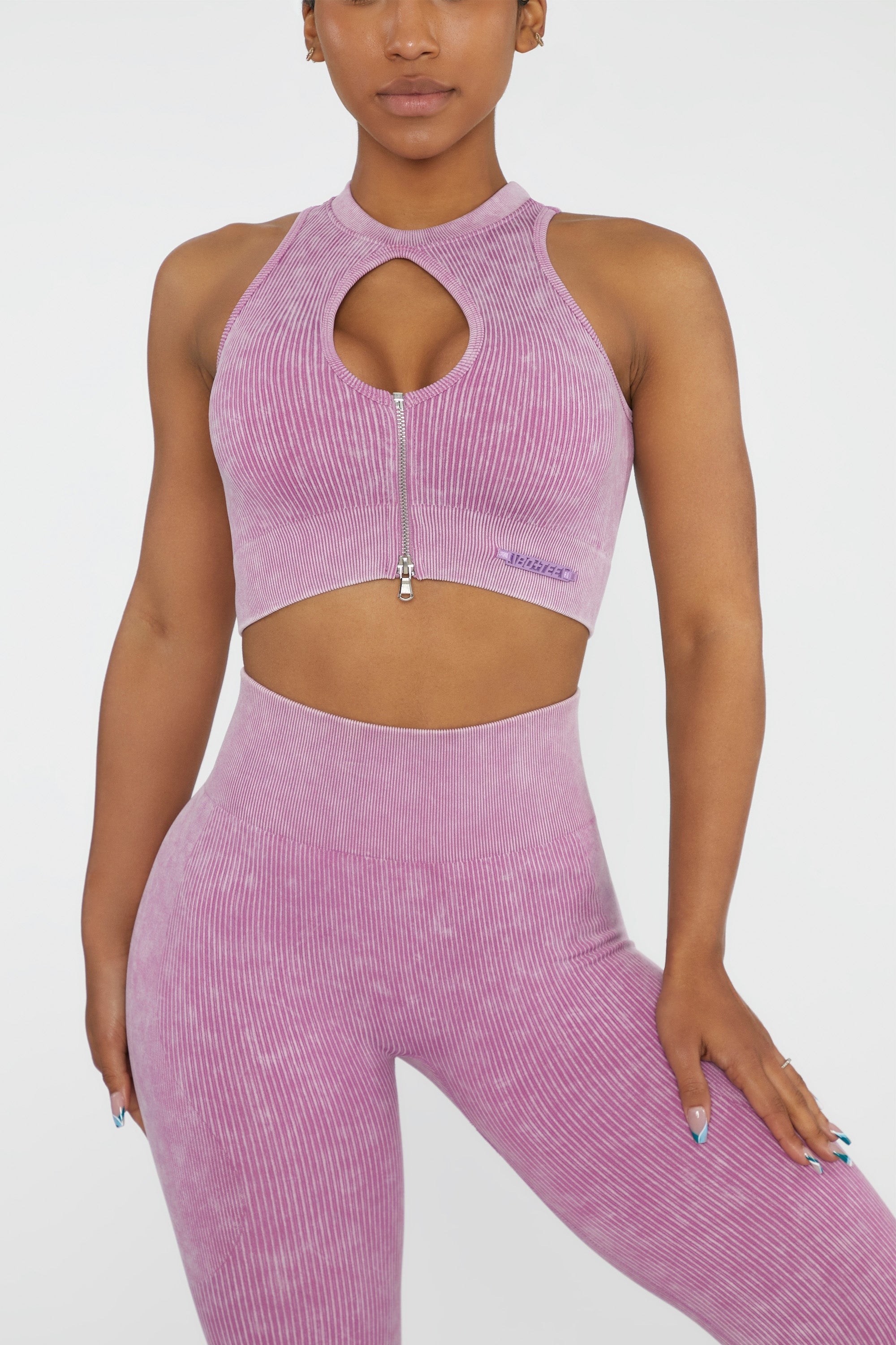 Keyhole Zip Crop Top in Pink