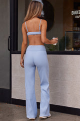 Soft Rib High Waist Fold Over Trousers in Soft Blue