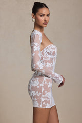 Lace-Detail Corset Mini Dress in White