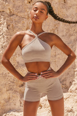 Seamless Cross Strap Sports Bra in Sand
