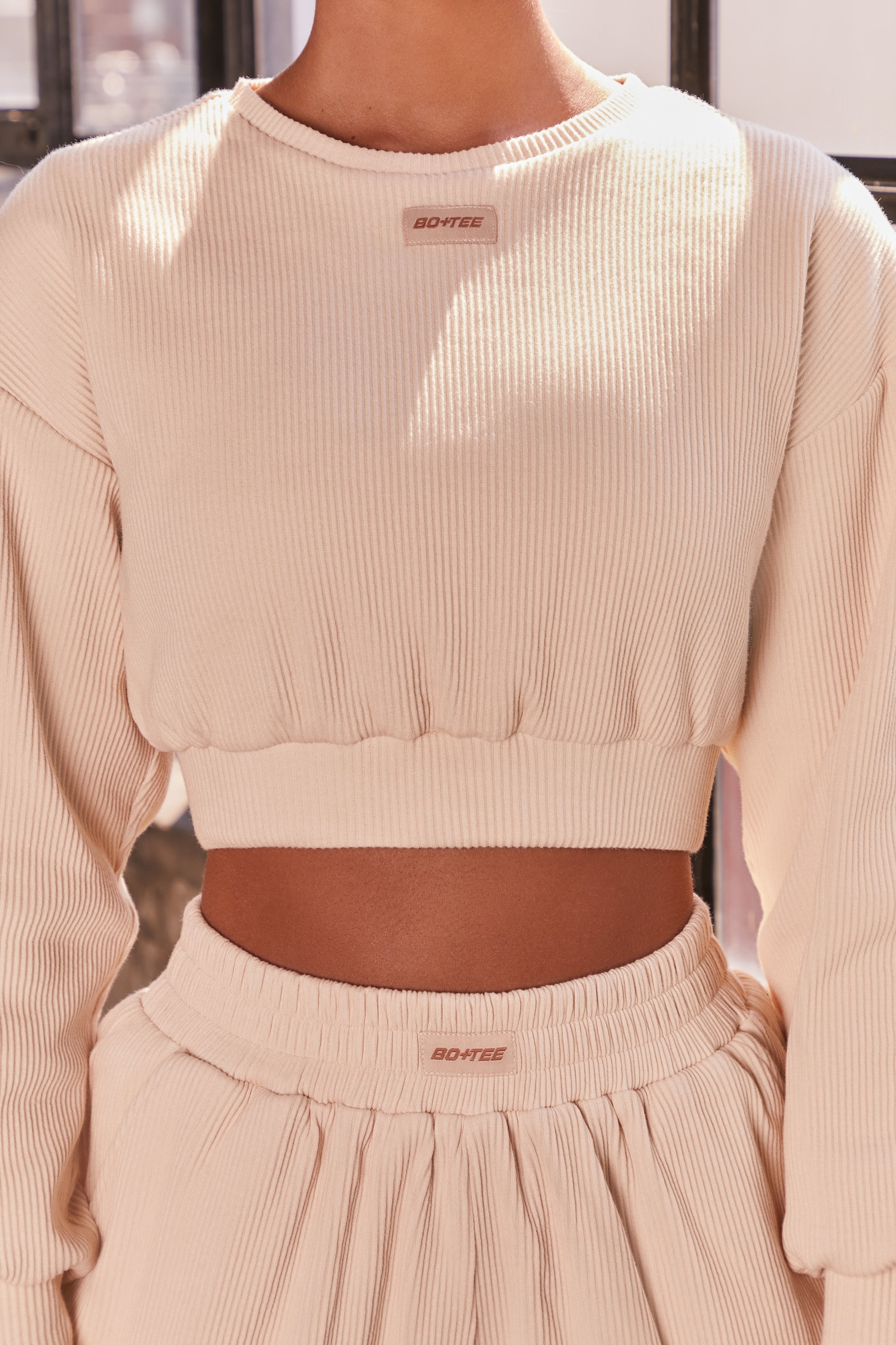 Slow It Down Petite Ribbed Full Length Cuffed Joggers in Cream