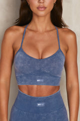 Oxygen Seamless Acid Wash Sports Bra in Indigo