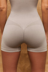 Zip Front Contour Unitard in Stone