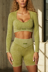 Endeavour Seamless Half Sleeve Curved Neckline Crop Top in Olive