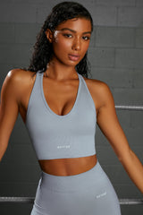 Overhaul Racer Knot Back Seamless Crop Top in Blue