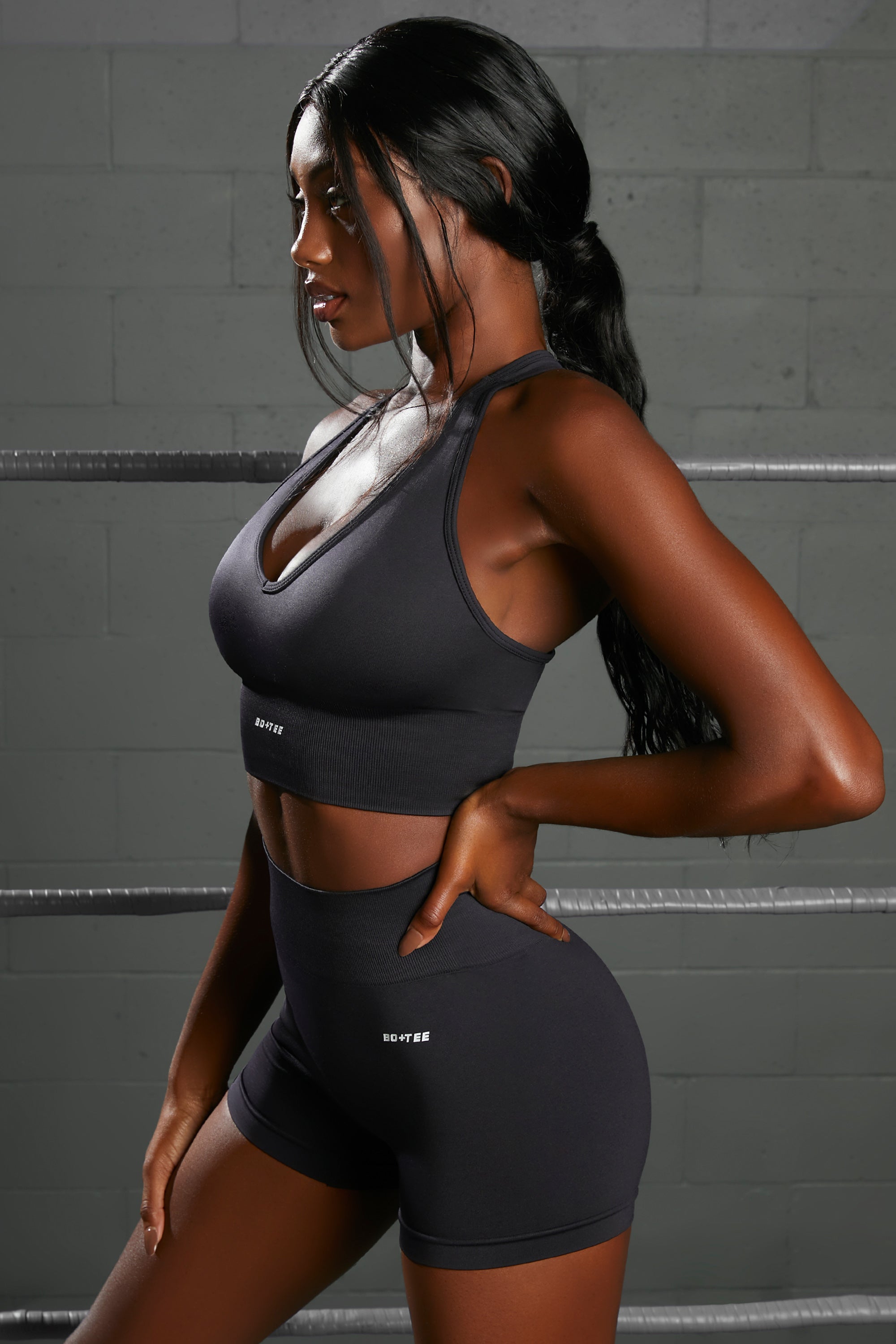 Racer Knot Back Seamless Crop Top in Black