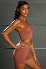 Overhaul Racer Knot Back Seamless Crop Top in Rust