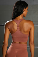 Overhaul Racer Knot Back Seamless Crop Top in Rust