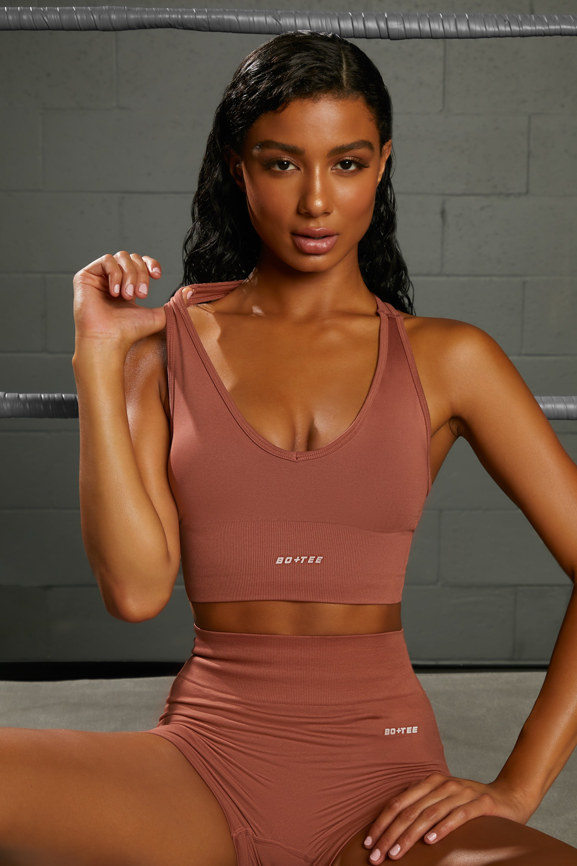Overhaul Racer Knot Back Seamless Crop Top in Rust