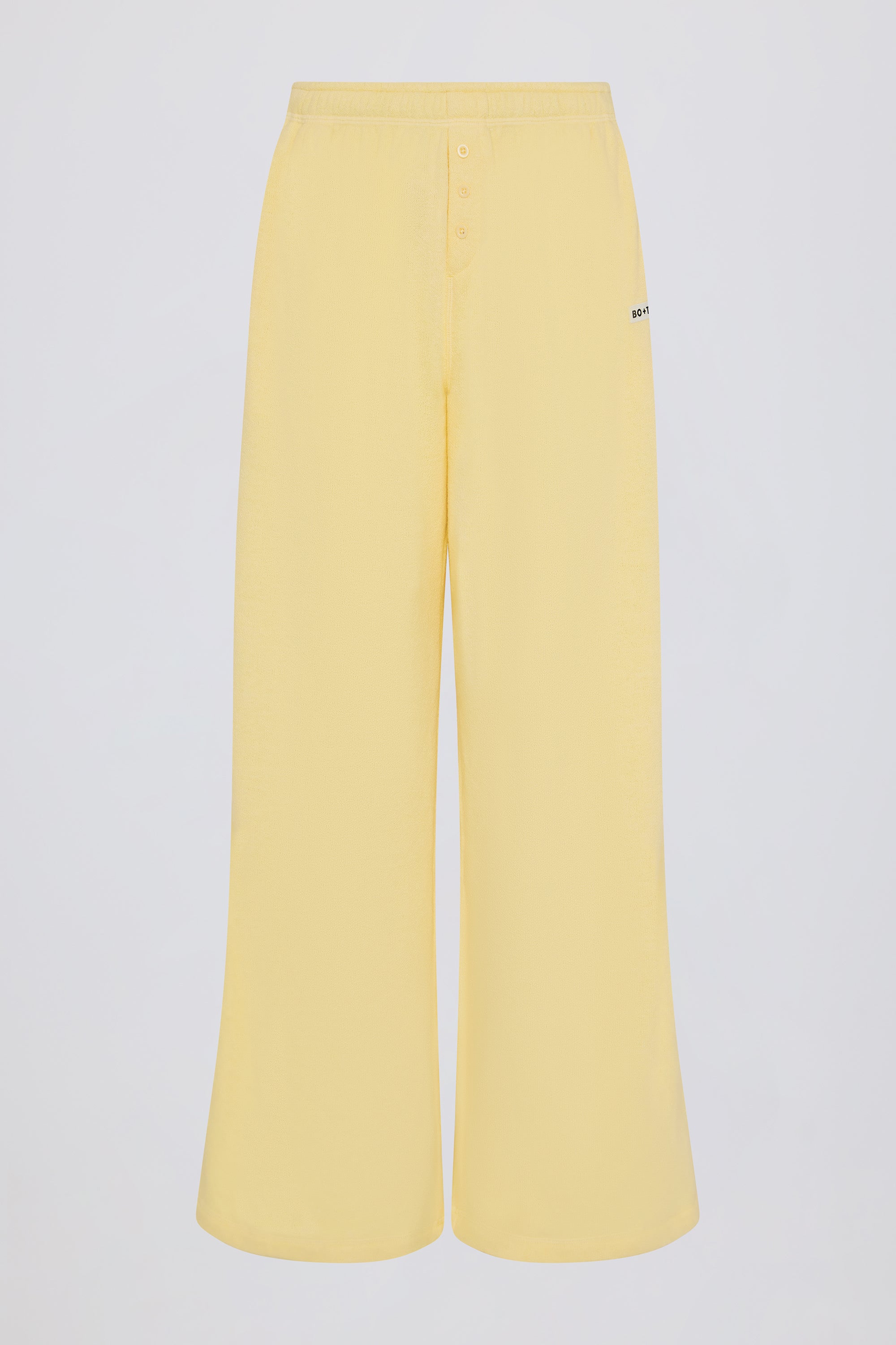 Button-Detail Low-Rise Wide-Leg Joggers in Lemon