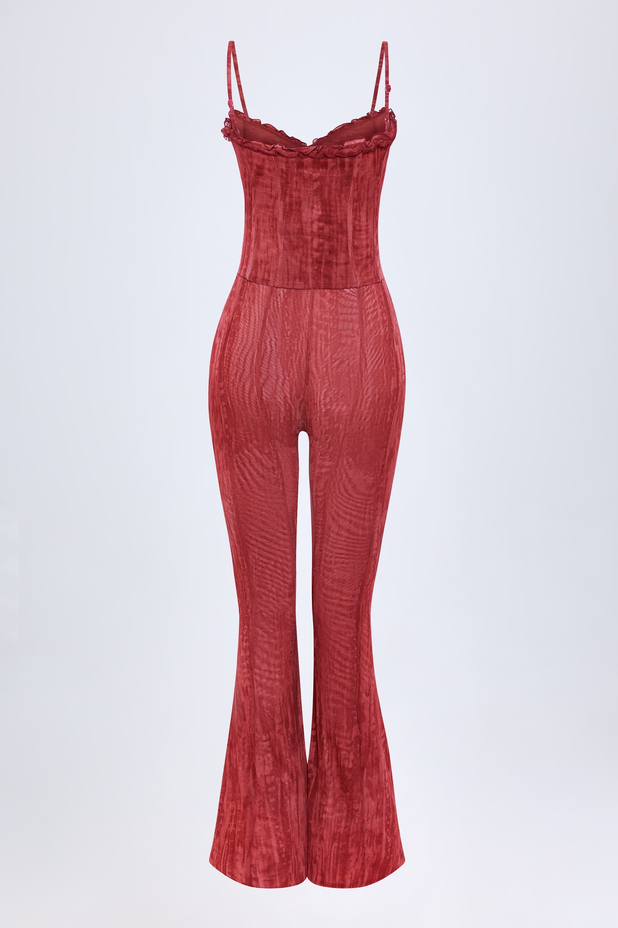 Lace-Up Ruffled Flared Jumpsuit in Red Print