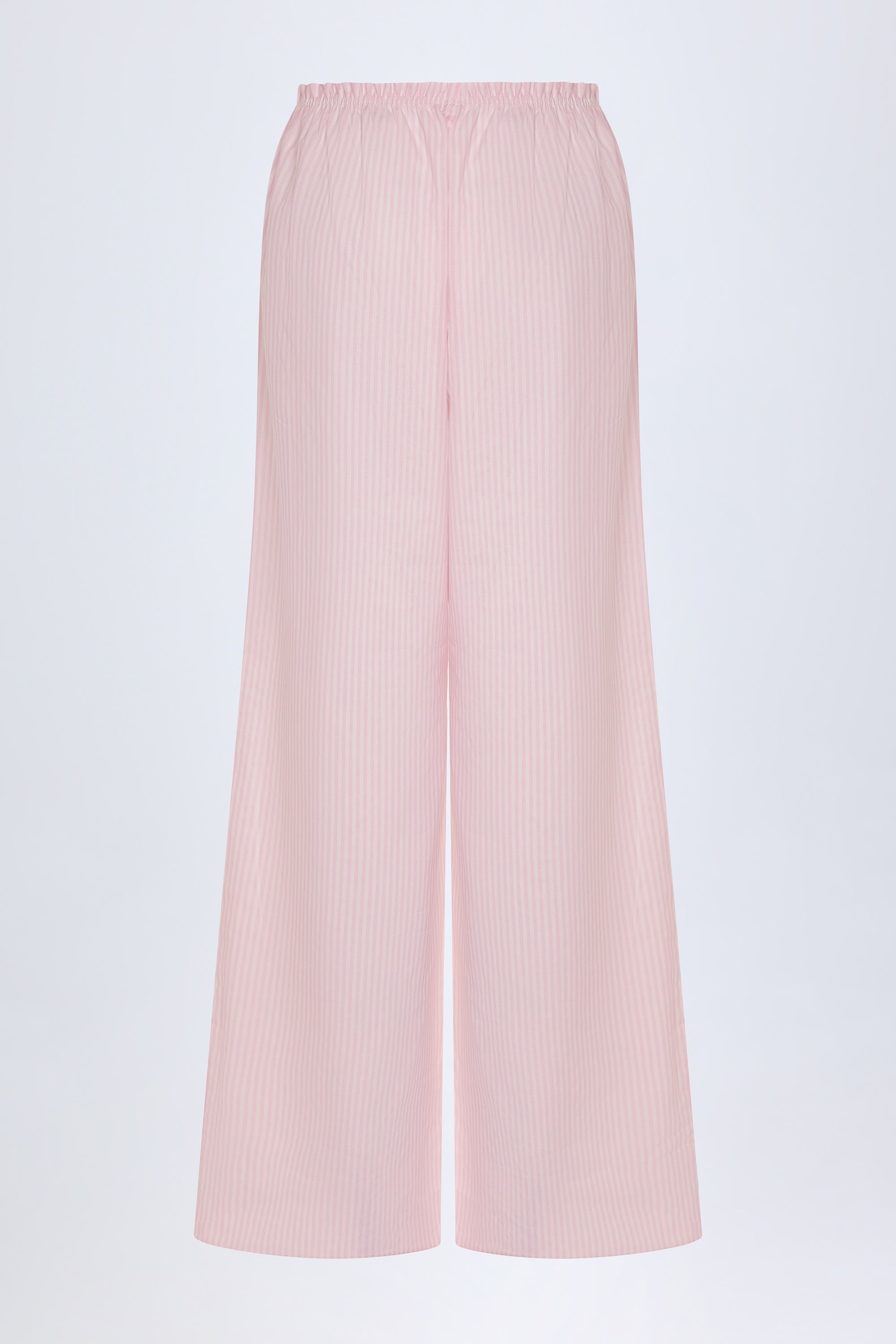 Wide-Leg Cotton-Poplin Trousers in Pink & White Stripe