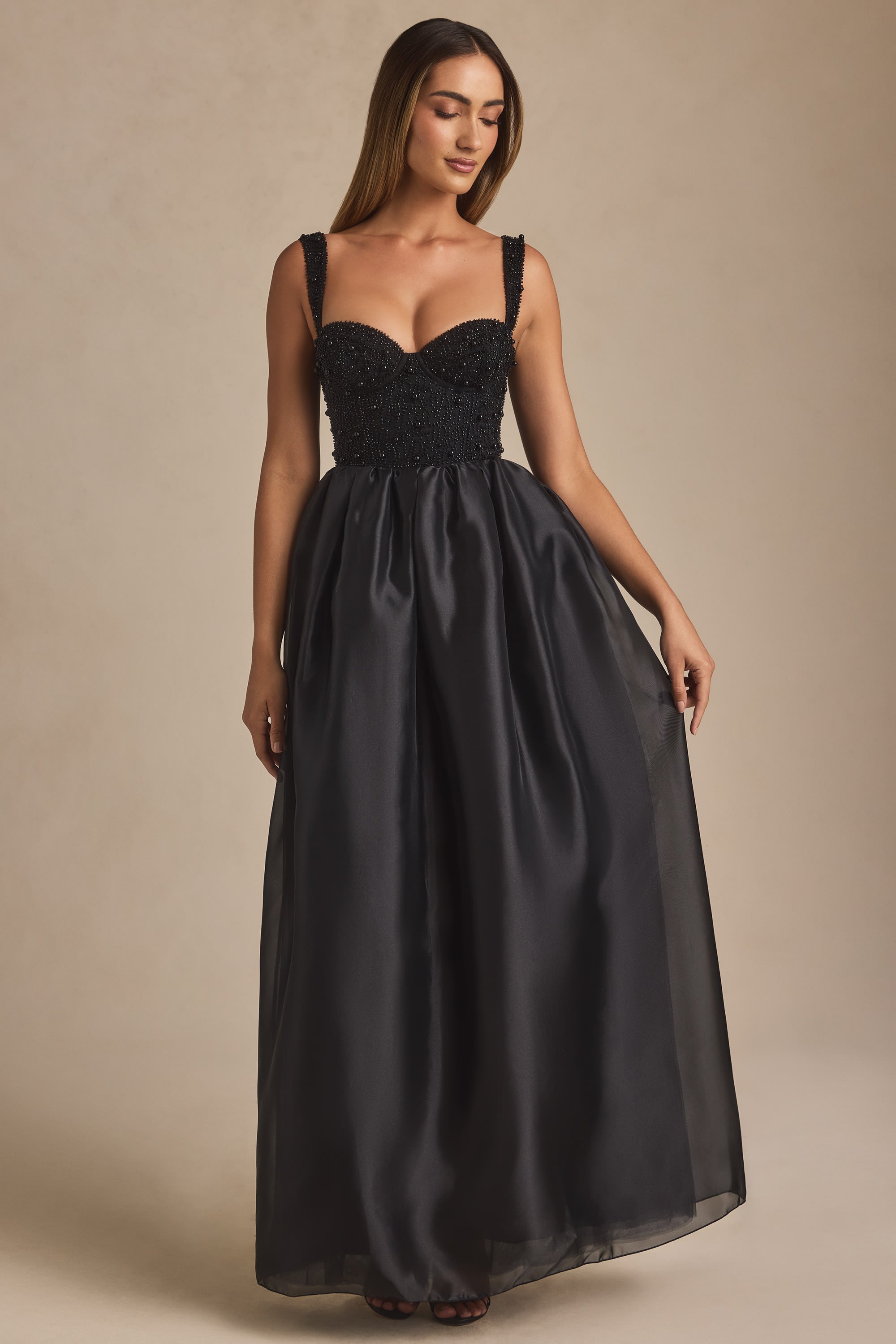 Embellished Corset Gown in Black
