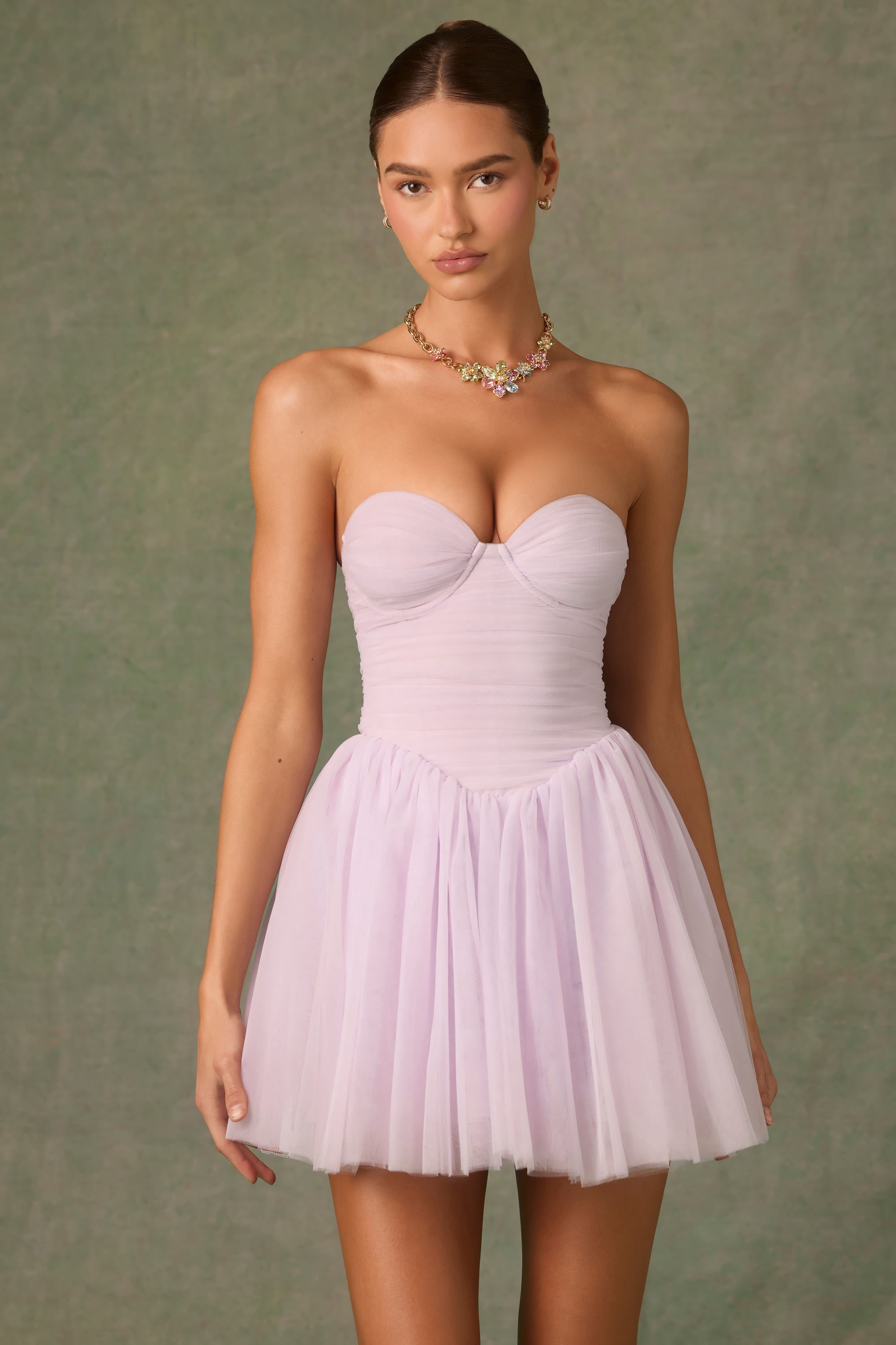 Tulle Corset Mini Dress in Lilac
