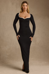 Modal Contrast-Trim Maxi Dress in Black