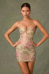 Embellished Sweetheart-Neck A-Line Mini Dress in Rose Hotfix