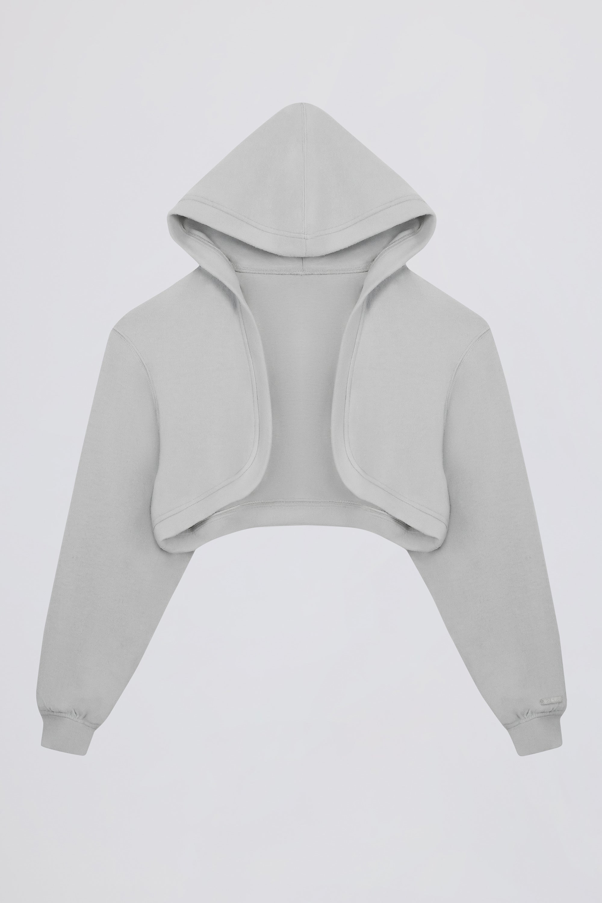 Brushed Jersey Hooded Cropped Shrug in Fog Grey