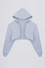 Brushed Jersey Hooded Cropped Shrug in Soft Blue