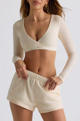 Brushed Jersey Wrap Crop Top in Ecru