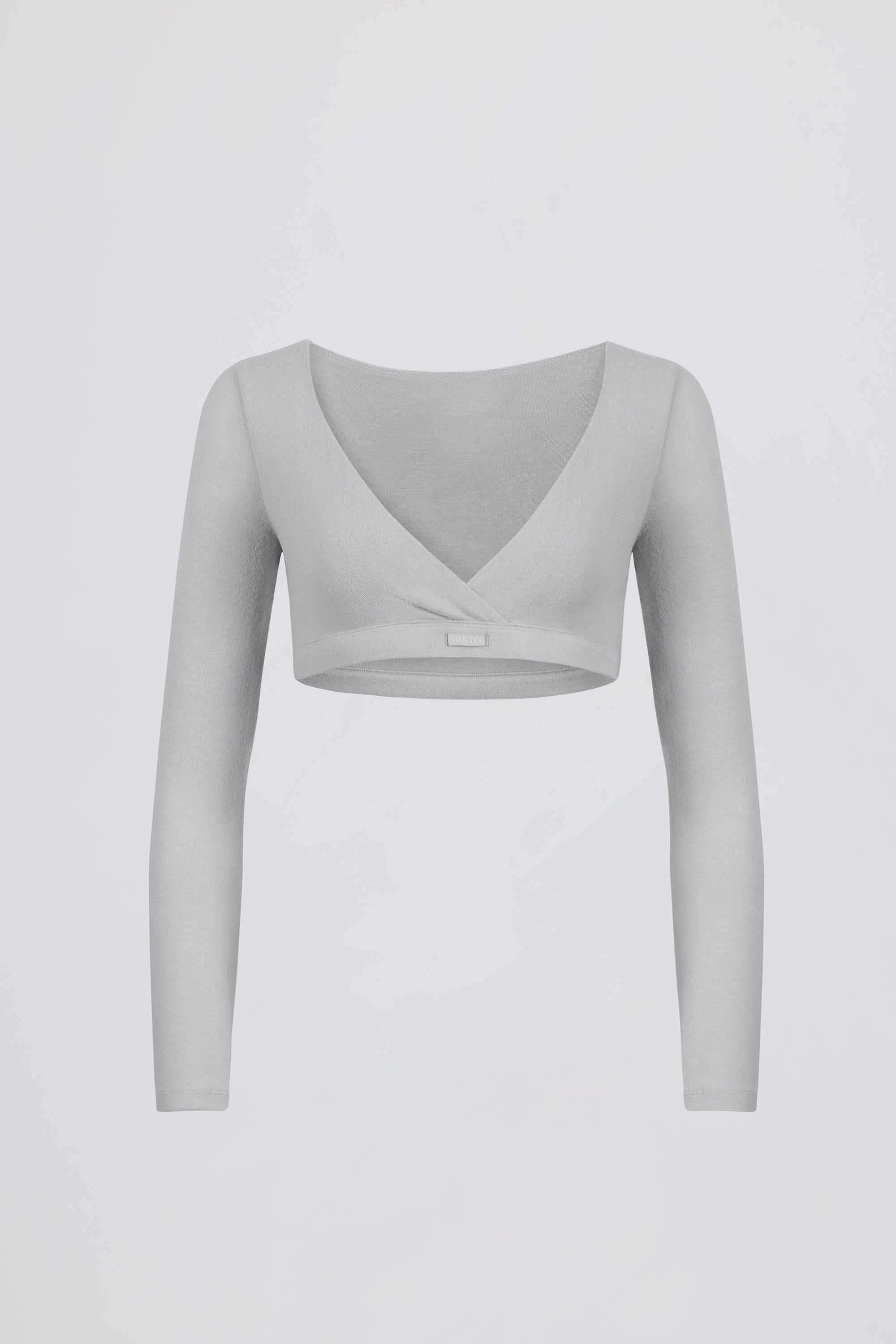 Brushed Jersey Wrap Crop Top in Fog Grey