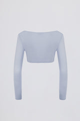 Brushed Jersey Wrap Crop Top in Soft Blue