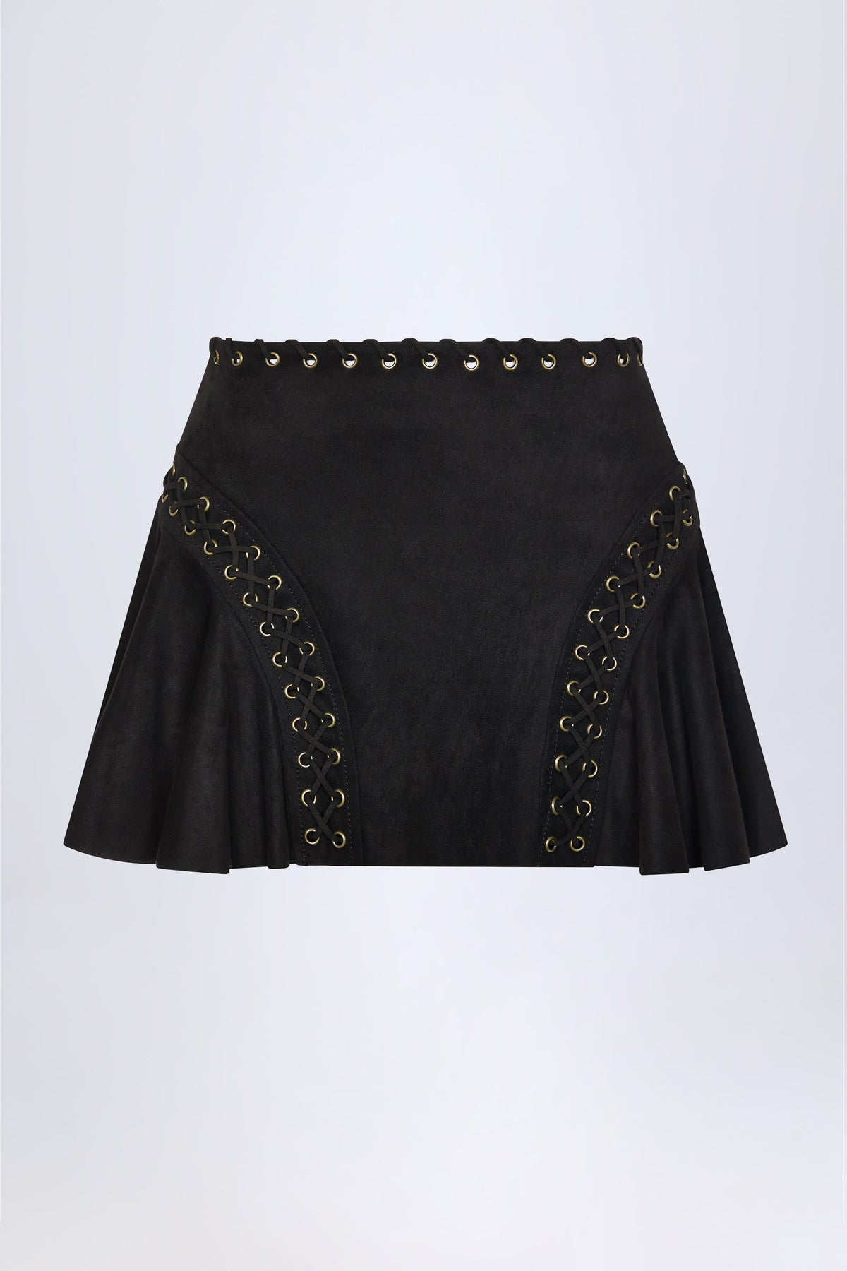 Lace-Up Mid-Rise Mini Skirt in Black
