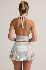 Modal Halterneck Tank Top in Blue & Yellow Stripe