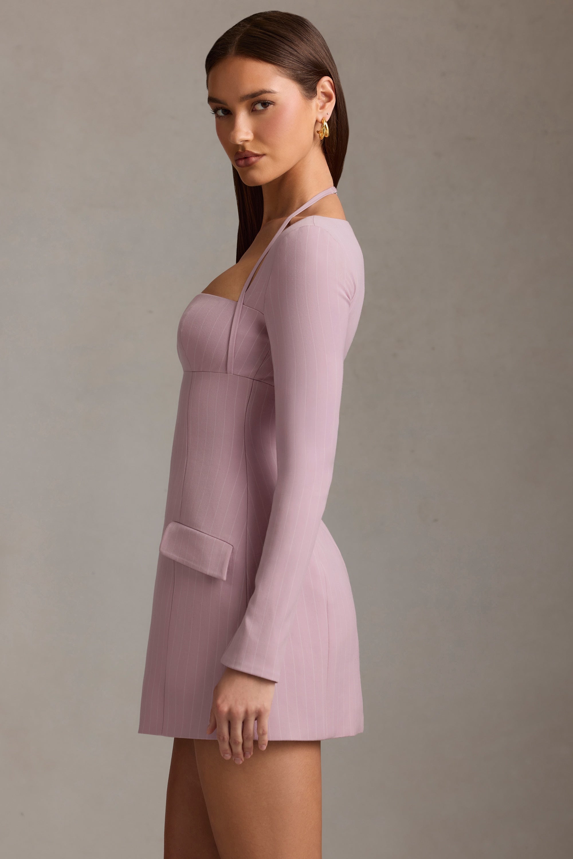 Pinstripe Structured A-Line Mini Dress in Mauve