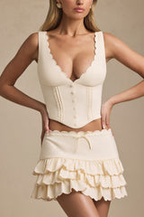 Layered Ruffled Low-Rise Mini Skirt in Ivory