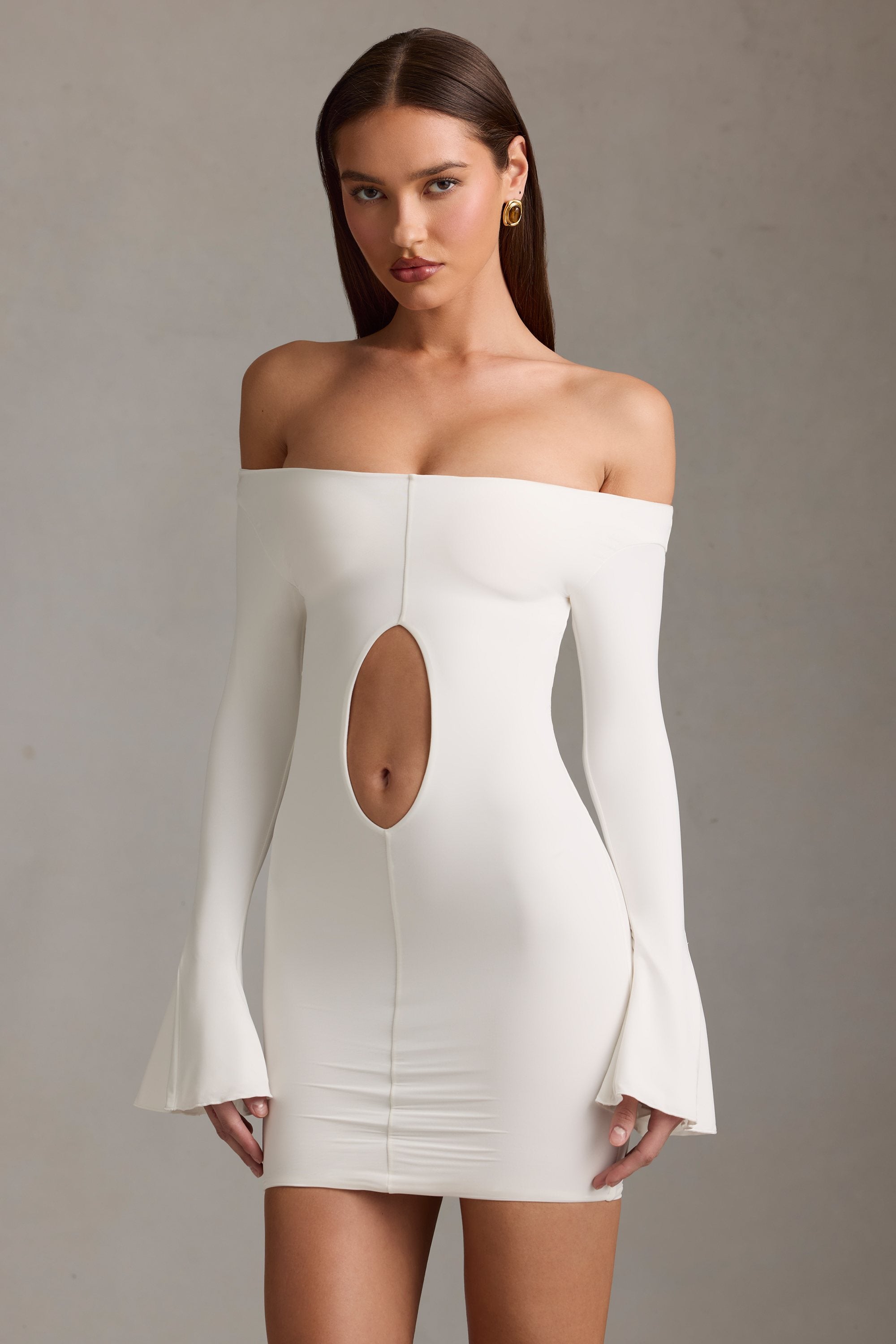 Off-Shoulder Cut-Out Mini Dress in White