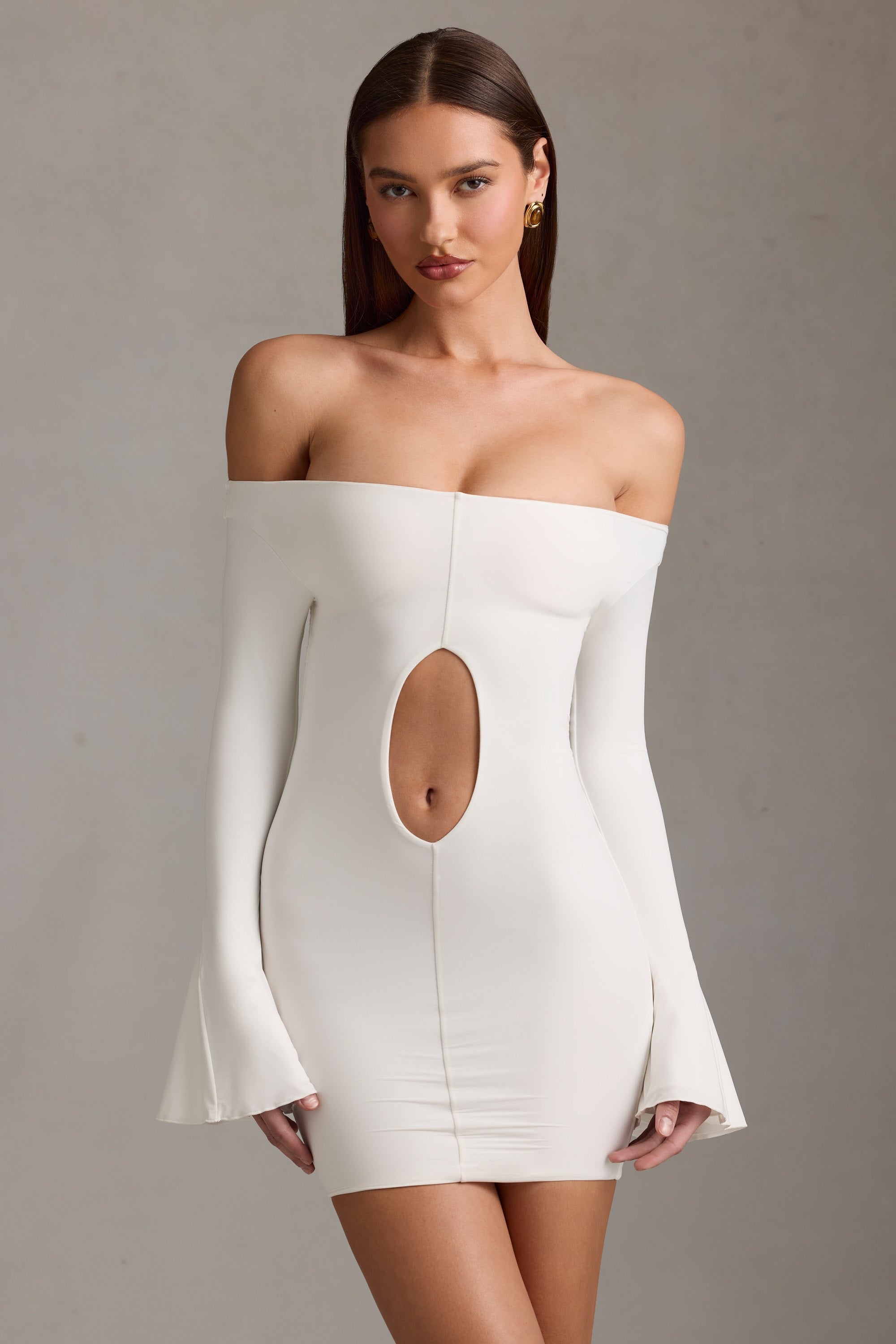 Off-Shoulder Cut-Out Mini Dress in White