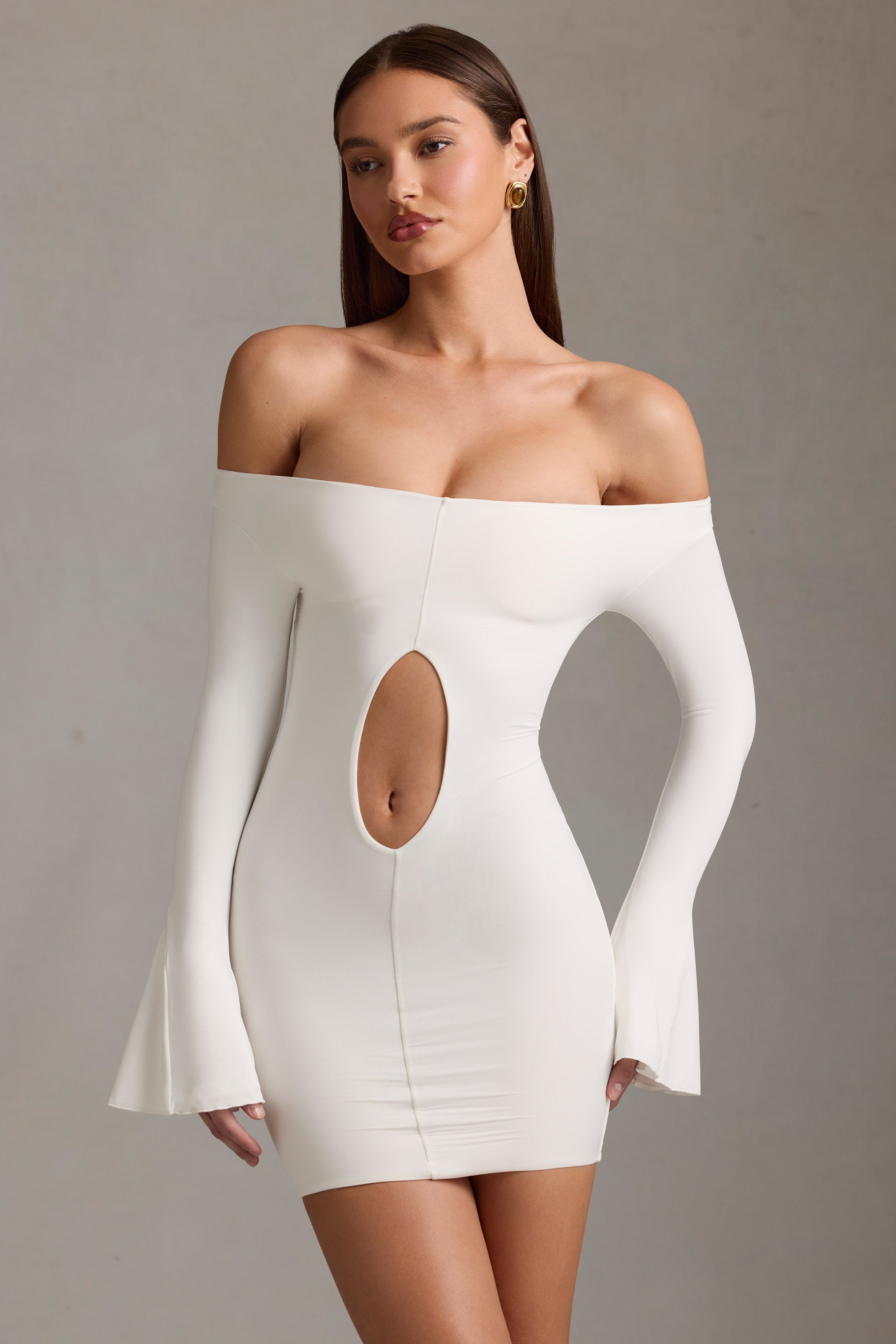 Off-Shoulder Cut-Out Mini Dress in White