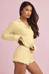 Modal Ruffle-Trim Pyjama Shorts in Pastel Yellow