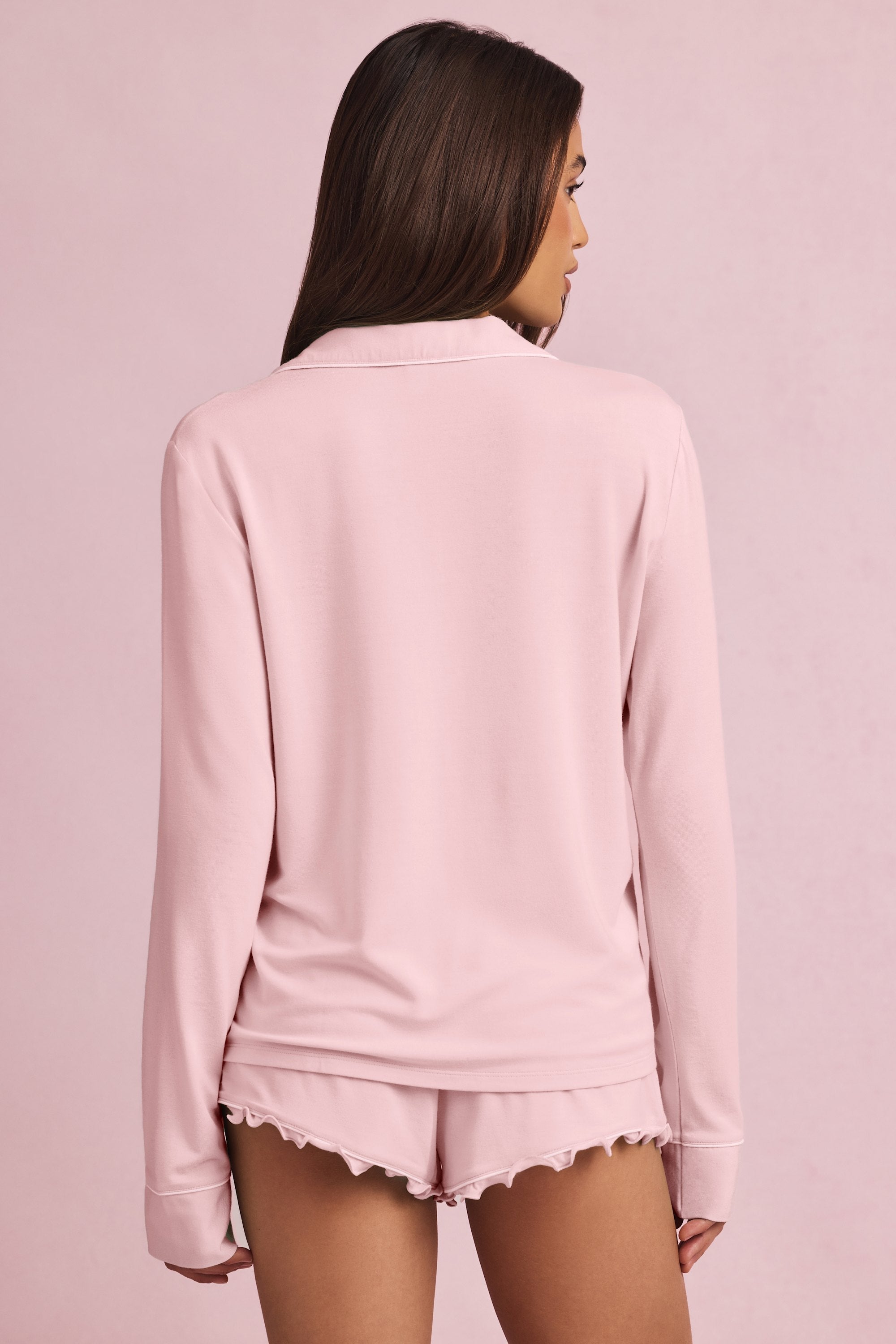 Modal Long-Sleeve Pyjama Top in Baby Pink
