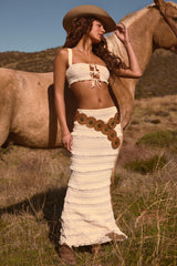 Ruffled Mid-Rise Maxi Skirt in Ivory